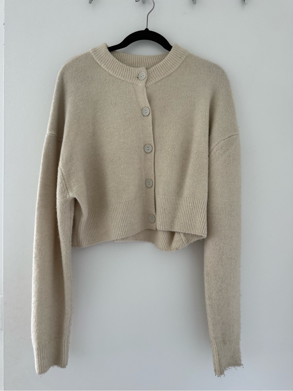 Zara Cropped Cream Button-Front Women's Sweater